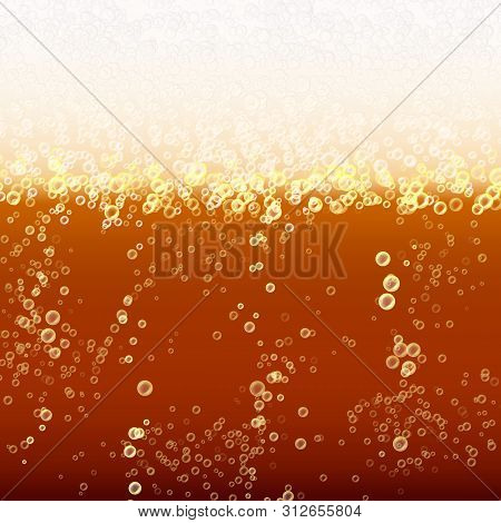 Beer Background Texture With Foam And Vubbles. Macro Of Frefreshing Beer.