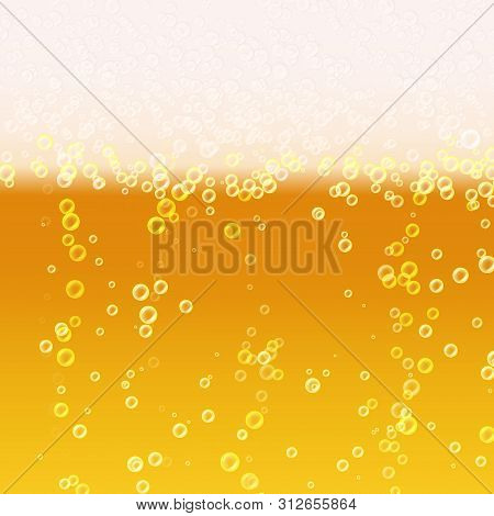 Beer Background Texture With Foam And Vubbles. Macro Of Frefreshing Beer.