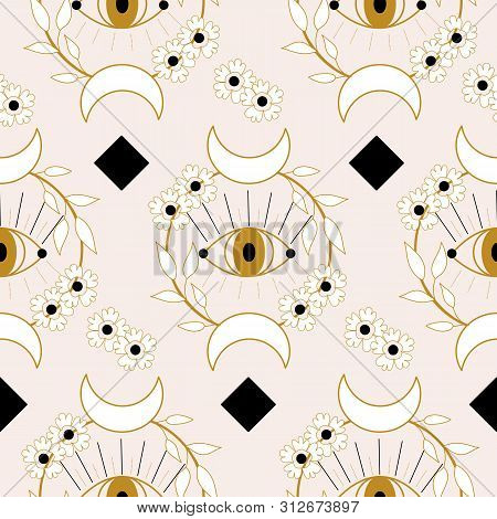 Elegant Eyes And Flowers In A Seamless Pattern Design