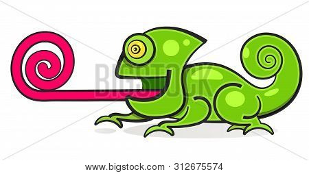 Chameleon Lizard Rainbow Color Cartoon Character Illustration