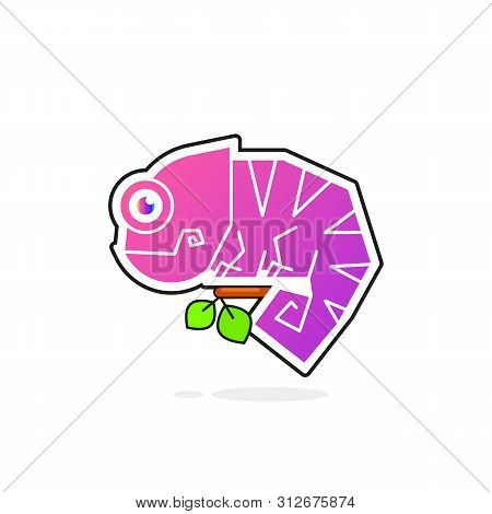 Purple Chameleon Sitting On A Branch. Reptile Vector