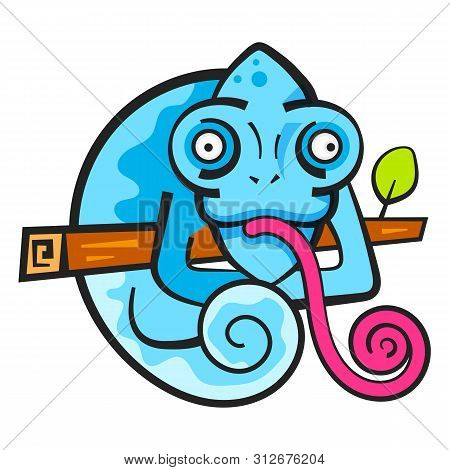 Chameleon Sitting On A Branch. Reptile Vector