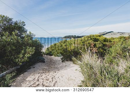 Sunny Australian Beach In Cremorne, Tasmania