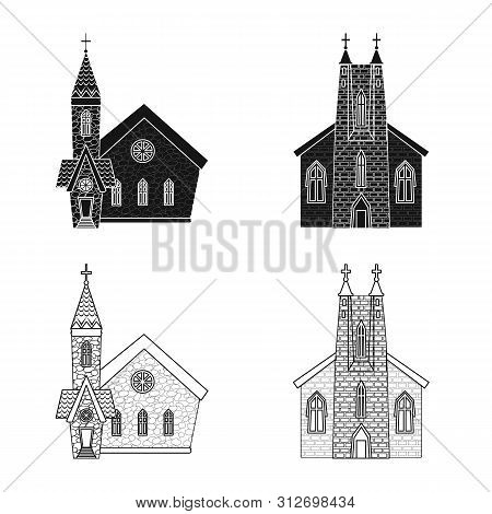 Vector Illustration Of Cult And Temple Logo. Collection Of Cult And Parish Stock Symbol For Web.