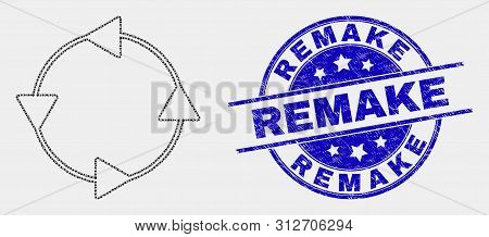 Dot Ccw Circulation Arrows Mosaic Icon And Remake Seal. Blue Vector Rounded Scratched Seal Stamp Wit