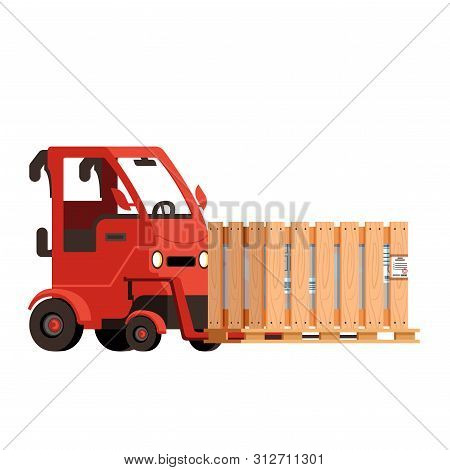 Auto Loader With Box Packed. Cargo Transportation. Isolated On White Background.