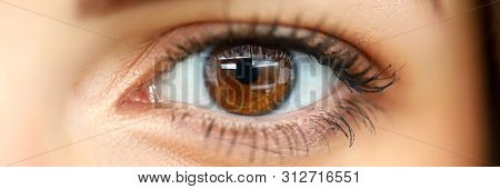 Letterbox View Of Female Left Brown Coloured Amazing Shiny Eye Close-up