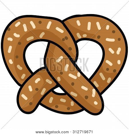 Cute Pretzel Cartoon Vector Illustration Motif Set. Hand Drawn Isolated Fresh Baked Pastry Elements 