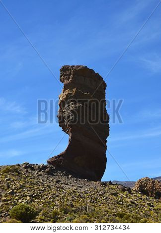 View Of Unique Roque Cinchado Rock Formation In The National Park Of Las Canadas Del Teide.the Most 