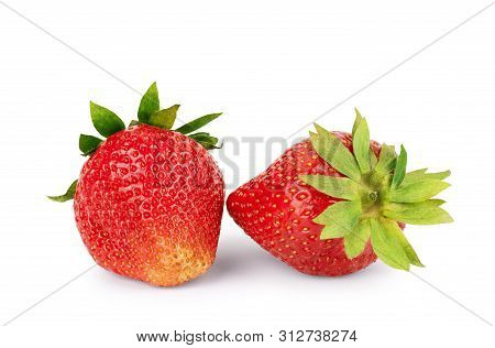 Two Fresh Strawberries On White Background Medicine, Freshness, Berry, Strawberry, Sugary, Fresa,