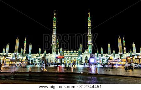 The Holy Masjid Madinah Beautiful Night View.