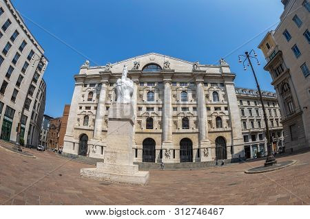 Milan, Italy - June 29, 2019: The Palazzo Mezzanotte Located In Piazza Degli Affari,also Called Pala