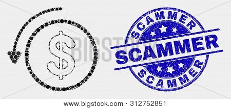 Dotted Undo Payment Mosaic Icon And Scammer Stamp. Blue Vector Rounded Textured Seal Stamp With Scam