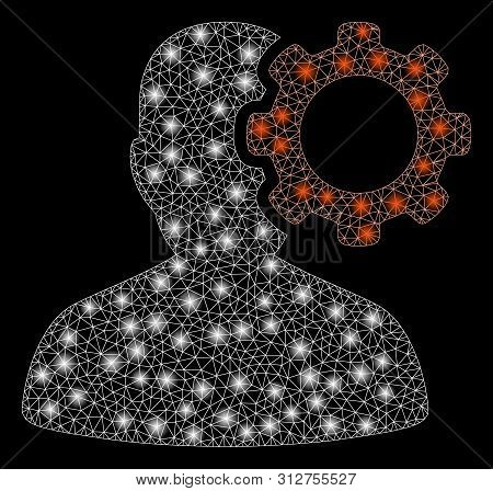 Glowing Mesh Migraine With Glare Effect. Abstract Illuminated Model Of Migraine Icon. Shiny Wire Car