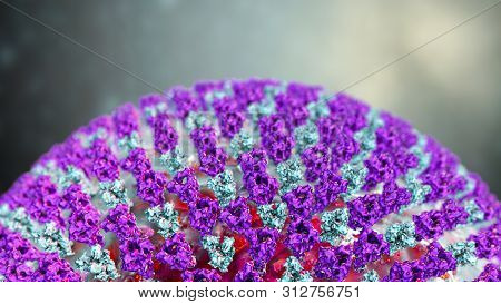 Measles Virus, Closeup View. 3d Illustration Showing Structure Of Measles Virus With Surface Glycopr