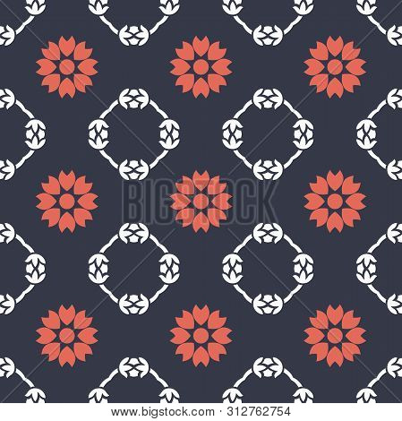 Orange, White Floral Seamless Pattern - Vintage Fabric Designs