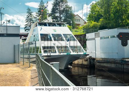 Lappeenranta, Finland - June 20, 2019: Cruise Ship In Saimaa Canal, Beautiful Summer View