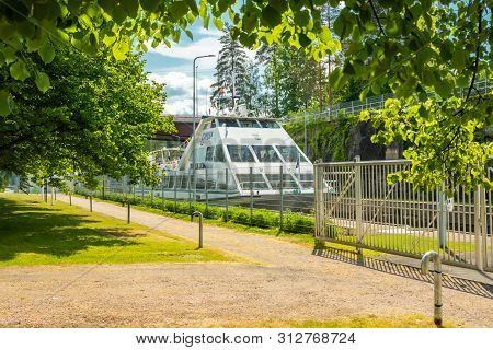 Lappeenranta, Finland - June 20, 2019: Cruise Ship In Saimaa Canal, Beautiful Summer View