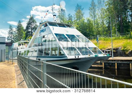 Lappeenranta, Finland - June 20, 2019: Cruise Ship In Saimaa Canal, Beautiful Summer View