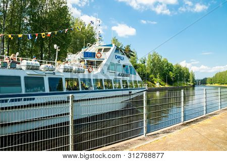 Lappeenranta, Finland - June 20, 2019: Cruise Ship In Saimaa Canal, Beautiful Summer View