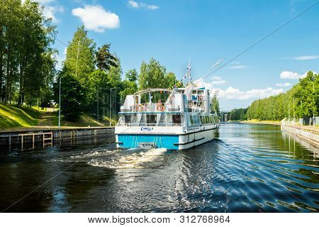 Lappeenranta, Finland - June 20, 2019: Cruise Ship In Saimaa Canal, Beautiful Summer View