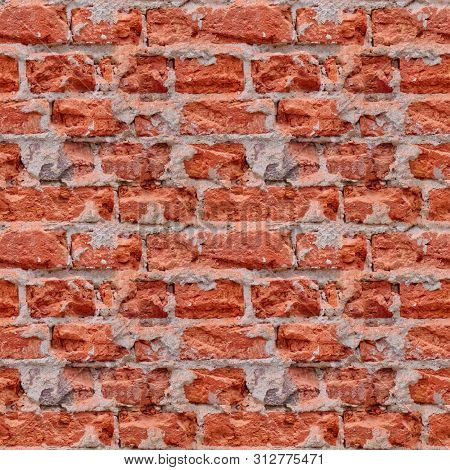 Abstract Seamless Texture For Designers With Orange Bowlder Blocks And Cement. Surface Contain Crack