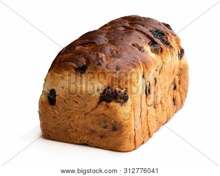 Sliced  Irish Fruit Loaf With Sultanas And Cherries Isolated On White