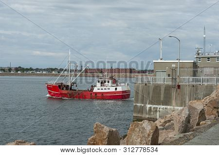 Fairhaven, Massachusetts, Usa - June 7, 2019: Commercial Fishing Vessel Ambassador Leaving Fairhaven