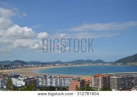 Wonderful Beach View From Atop A Cliff In Laredo. August 27, 2013. Laredo, Cantabria, Spain. Vacatio