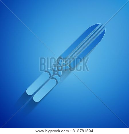 Paper Cut Gardening Handmade Scissors For Trimming Icon Isolated On Blue Background. Pruning Shears 