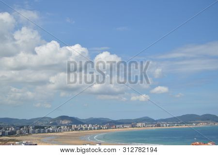 Wonderful Beach View From Atop A Cliff In Laredo. August 27, 2013. Laredo, Cantabria, Spain. Vacatio