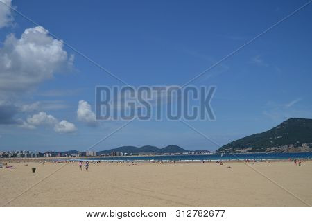 Beautiful Long And Wide Beach In Laredo. August 27, 2013. Laredo, Cantabria, Spain. Vacation Nature 