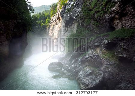 Inside The Aare Gorge, A Section Of The River Aare That Carves Through A Limestone Ridge Near In Swi