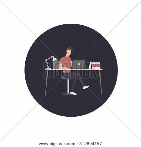 young man with laptop working in office. vector illustration