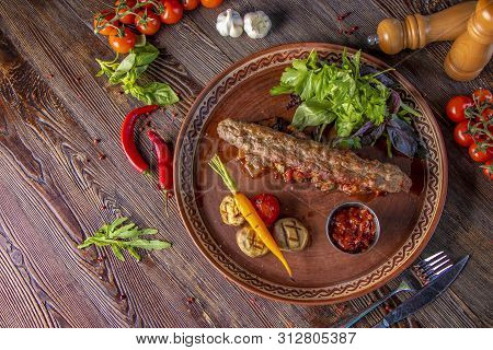 Turkish And Arabic Traditional Ramadan Mix Kebab Plate, Kebab Lamb And Beef With Baked Vegetables, M