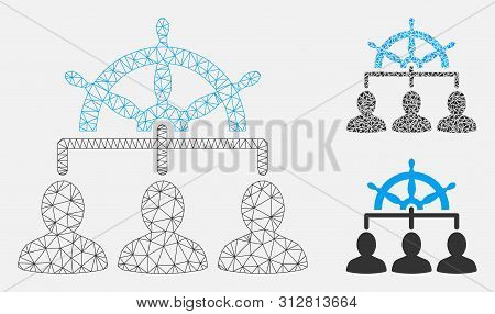 Mesh Management Steering Wheel Model With Triangle Mosaic Icon. Wire Frame Triangular Mesh Of Manage