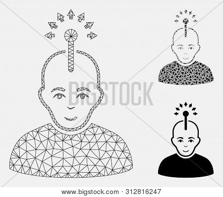 Mesh Optical Neural Interface Model With Triangle Mosaic Icon. Wire Frame Triangular Network Of Opti