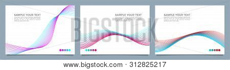 Abstract Vector Background Set, Red, Pink And Blue Waved Lines For Presentation, Brochure, Website, 