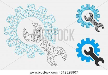 Mesh Service Tools Model With Triangle Mosaic Icon. Wire Carcass Triangular Mesh Of Service Tools. V