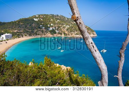 Ibiza Cala Sant Vicent also San Vicente aerial in Balearic Islands