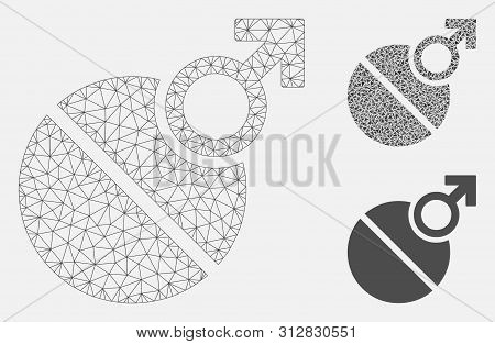 Mesh Male Erection Tablet Model With Triangle Mosaic Icon. Wire Frame Polygonal Mesh Of Male Erectio
