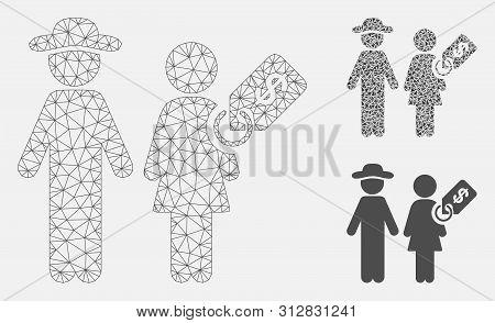 Mesh Marriage Of Convenience Model With Triangle Mosaic Icon. Wire Frame Polygonal Mesh Of Marriage 