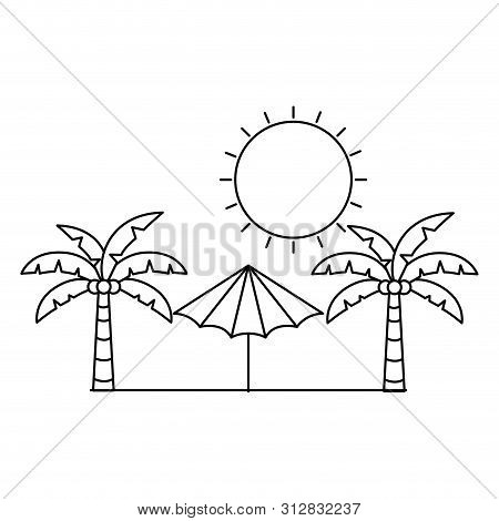 Silhouette Of Palm Tree With Beach Umbrella Striped Vector Illustration Design