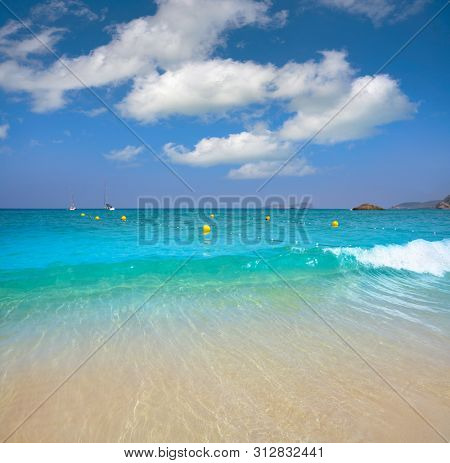 Ibiza beach of Aigua blanca in Santa Eulalia at Balearic islands also Aigues Blanques