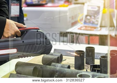 Close Up Work Piece (steel Pipe) During Rust Or Dirt Remove By High Technology Laser Beam Cleaning M