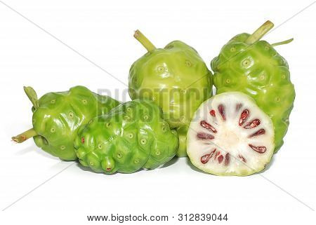 Noni Or Morinda Fruits Isolated On White