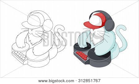 Dj Cat Cartoon Vector Illustration For Print Design Isolated On White