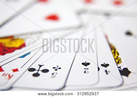 Umea, Sweden - May 21, 2019: Playing Cards Are In A Pile After Card Tricks