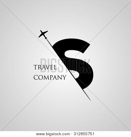 Capital S Letter Is Inserted In The Paper Slot With The Plane Slice Letter S For Travel Logo.