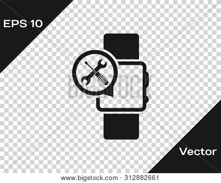 Grey Smartwatch With Screwdriver And Wrench Icon Isolated On Tra